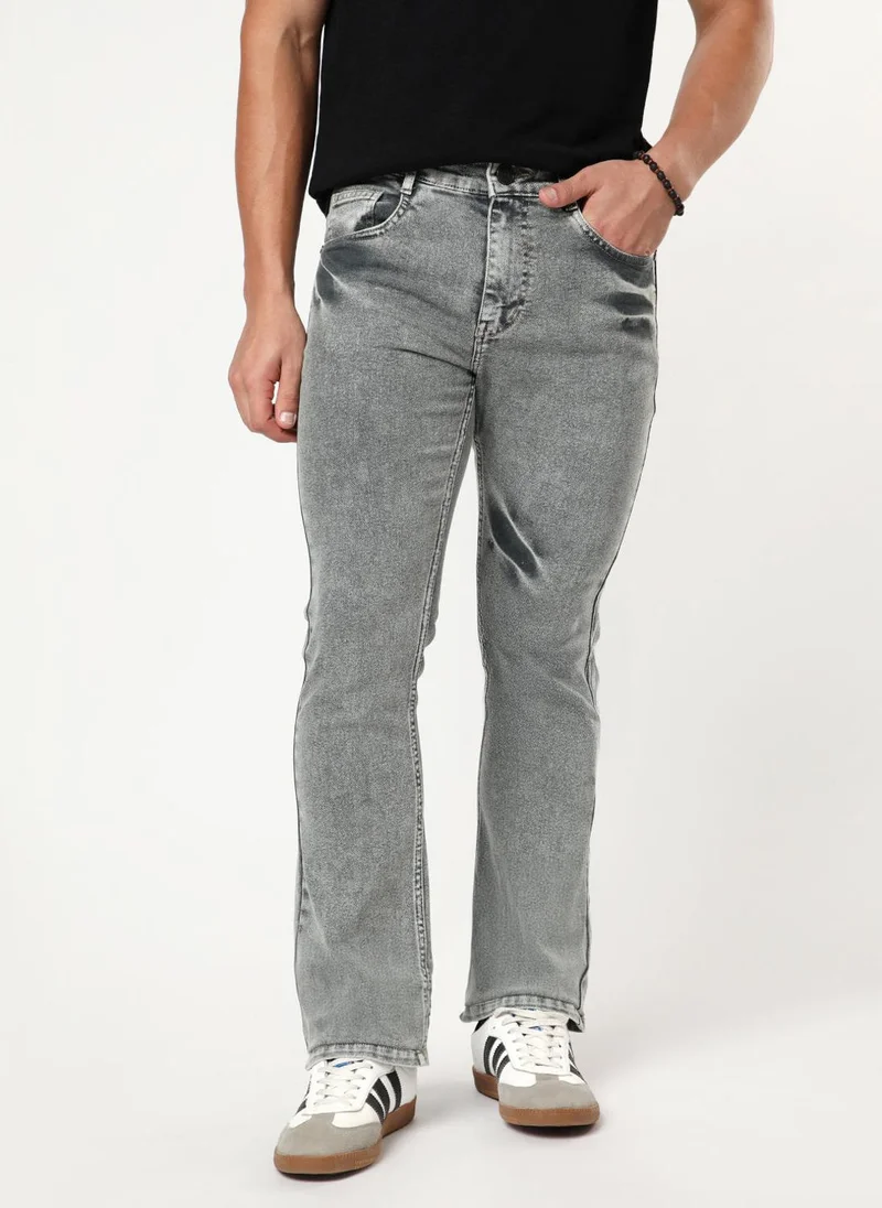 Urbano Fashion Urbano Fashion Men's Light Grey Bootcut Fit Mid Rise Acid Wash Jeans Stretchable